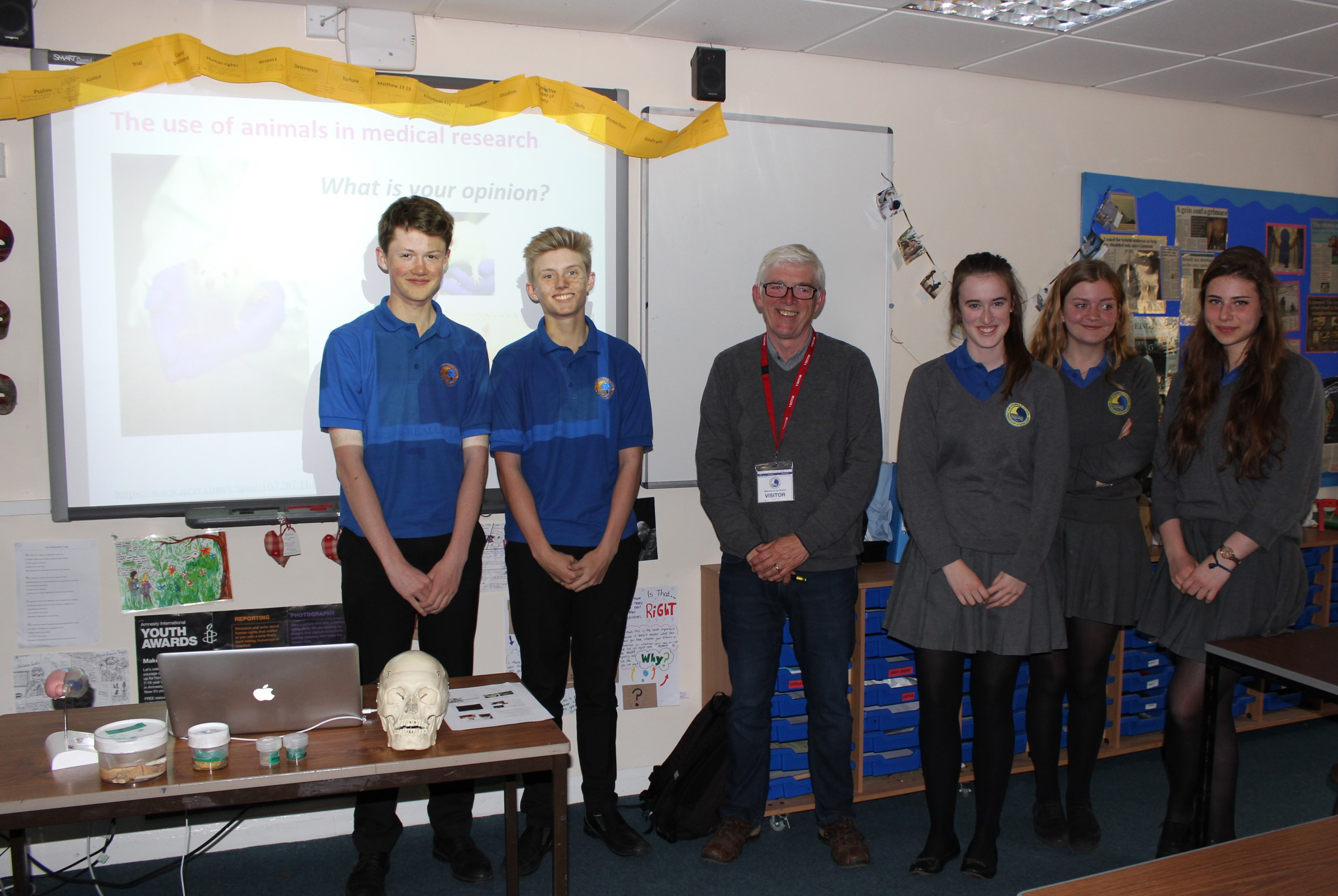 Paul Bolam with some of the Year 10 pupils studying Ethics at The Cotswold School.