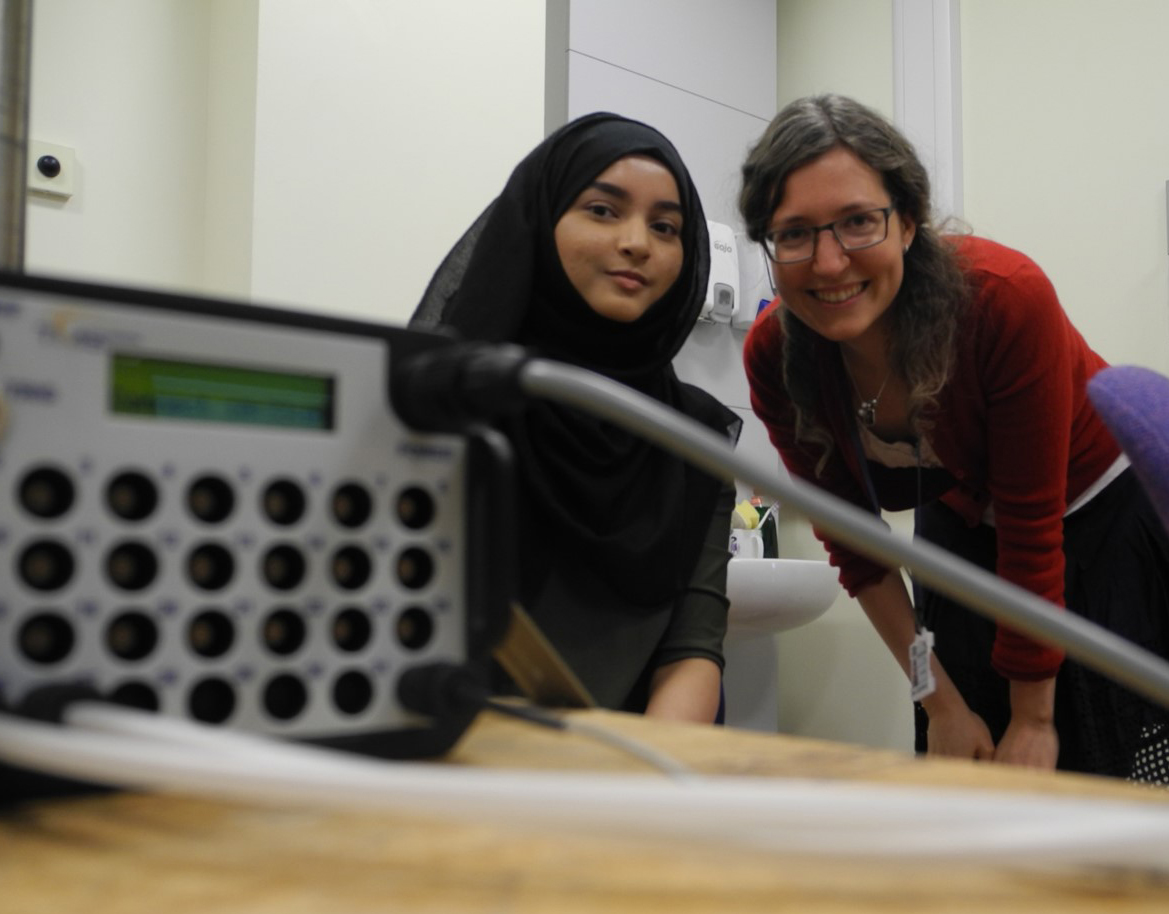 In2scienceUK placement student Shakera, with her mentor, Unit scientist Petra Fischer.